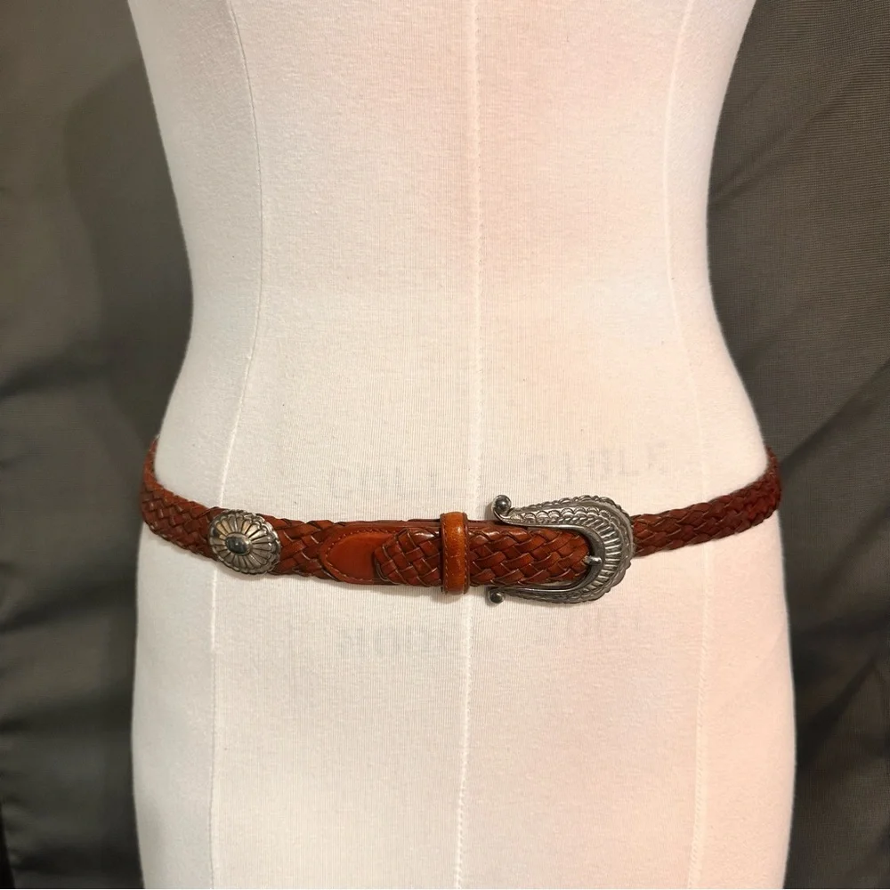 Braided Leather Western Belt  women Brown Brighton Leather Size M Vintage